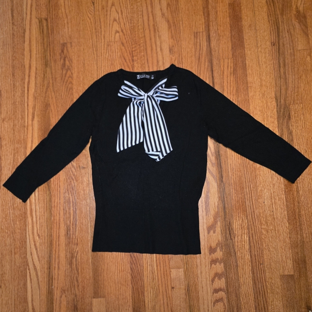 Stripe Tie-Neck Sweater